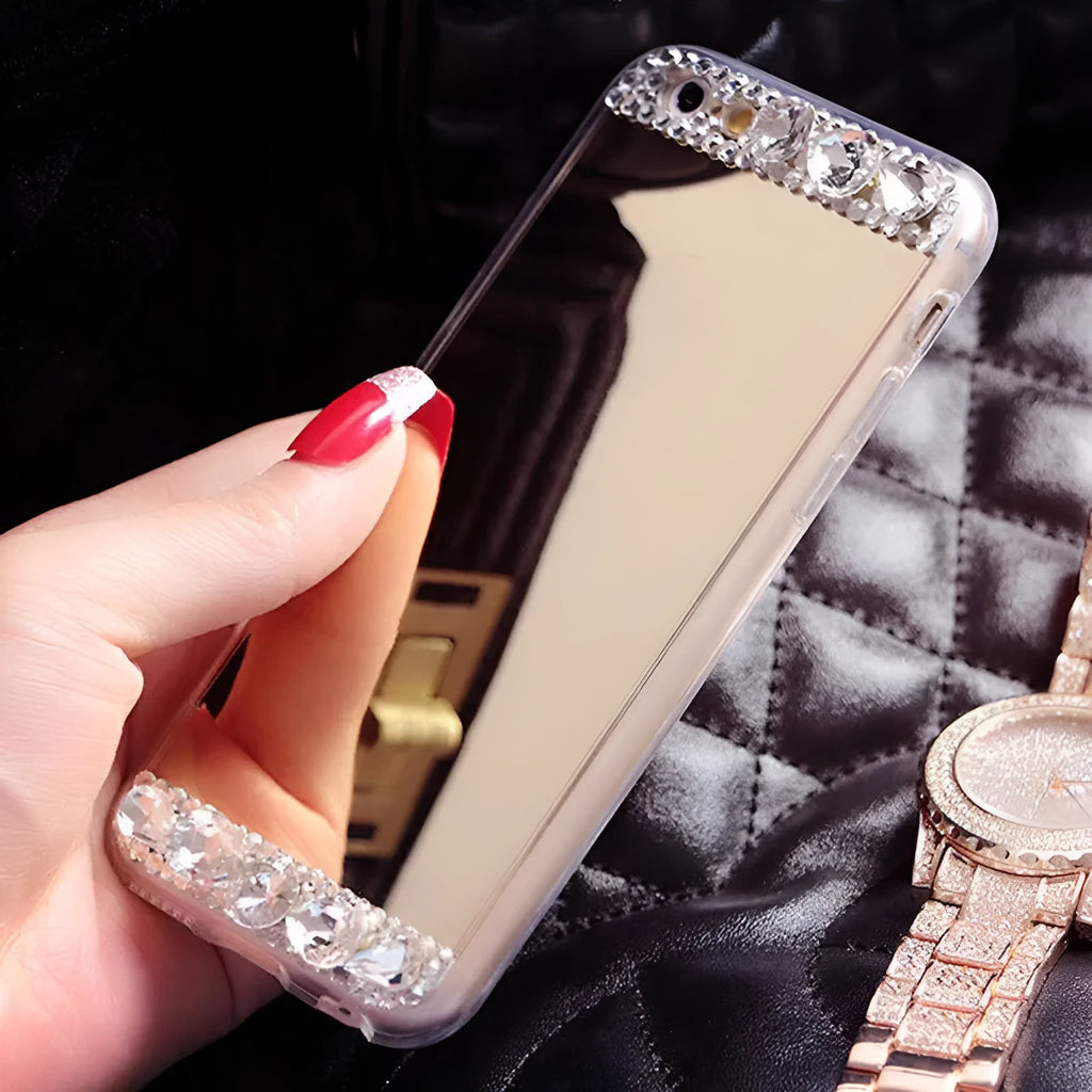 Gold rhinestone silicone back cover case for Huawei P30 Pro mobile phone.