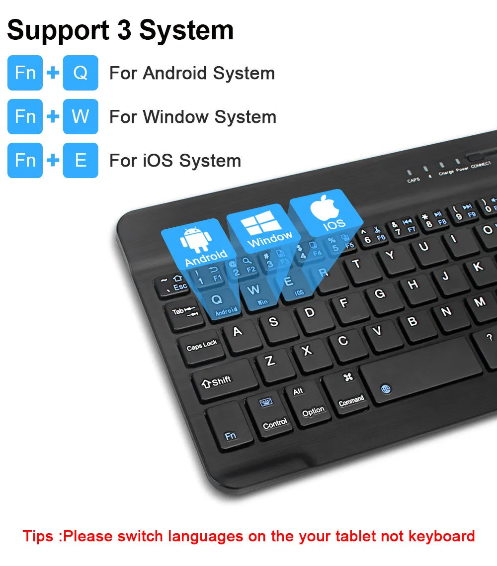Mini Bluetooth wireless keyboard in black or white for tablets with 44-hour battery life