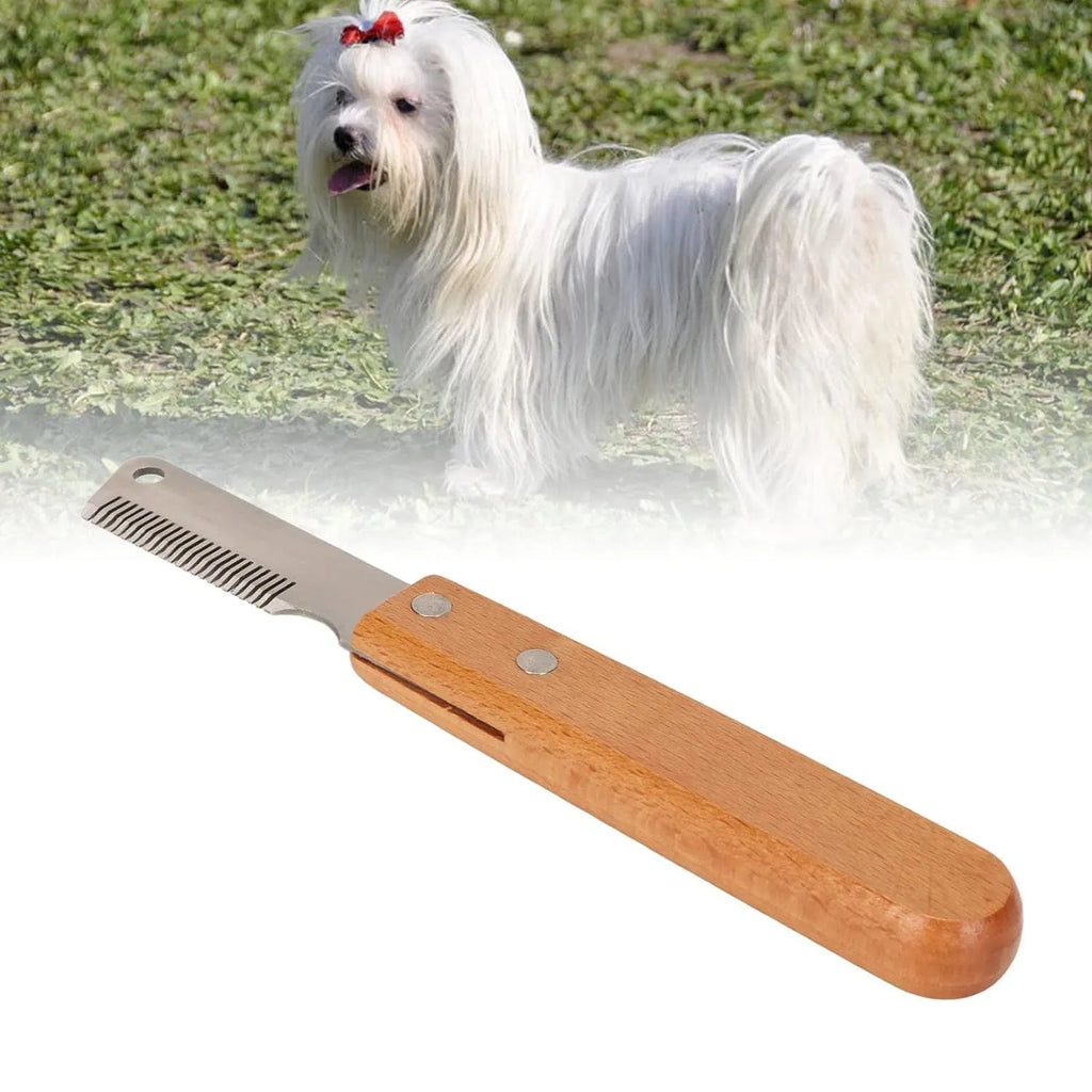Pet stripping comb with wood handle and metal teeth for dog and cat grooming