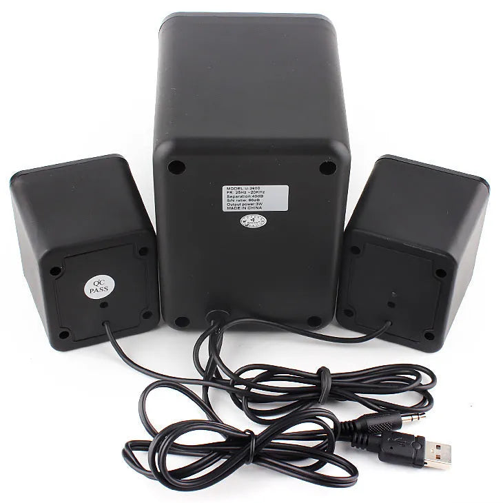 Green ABS plastic 2.1 USB computer speaker with colourful LED lights and dual connectivity ports