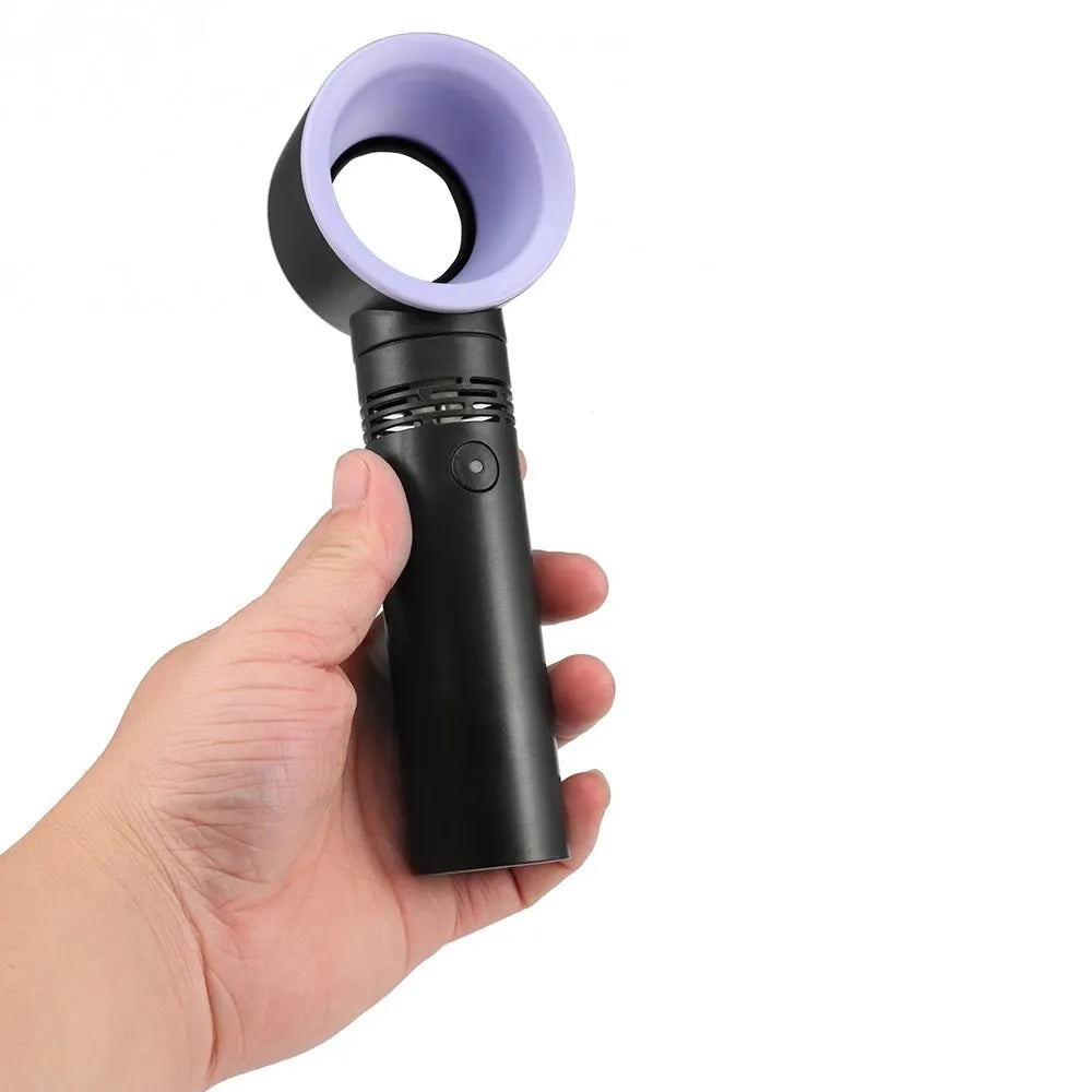 A compact portable bladeless fan with USB cable, shown in one of the available colours like blue or white.