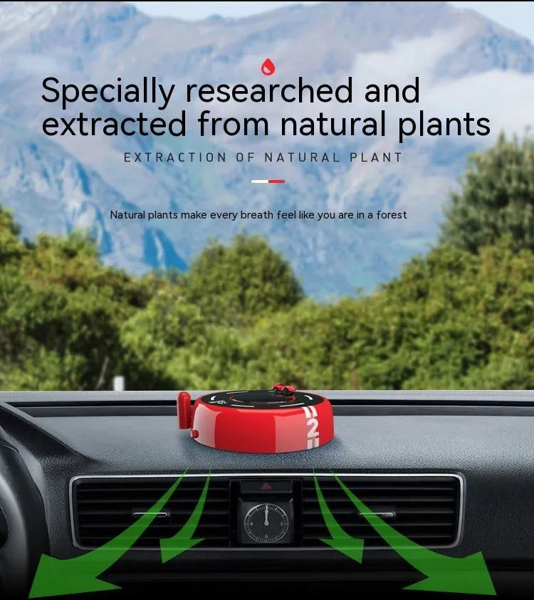 Round solar-powered car perfume decoration with light sense model in black, red, or white colours