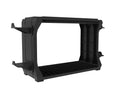 Black PS5 disc holder stand storing game cartridges and four controllers
