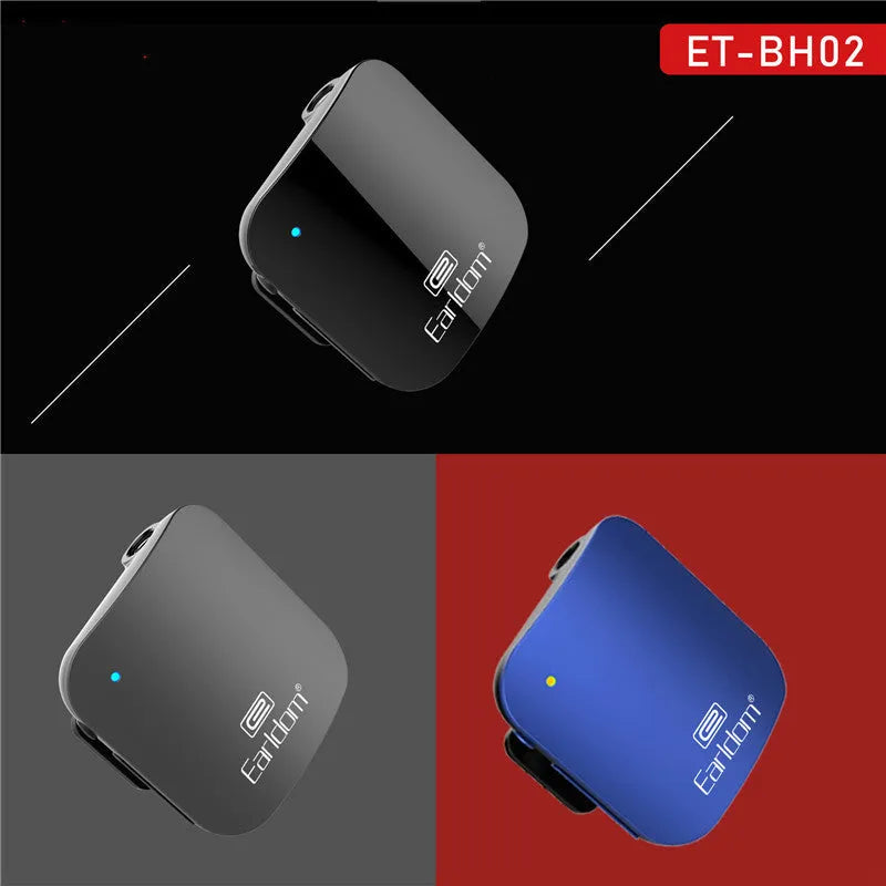 Bluetooth audio receiver for running headphones with lavalier microphone support in black, grey, and red colours