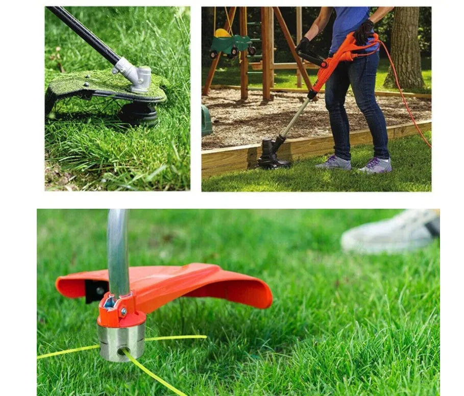 Silver aluminium Luzhu lawn mower grass head kit with four light yellow square cords and a wrench