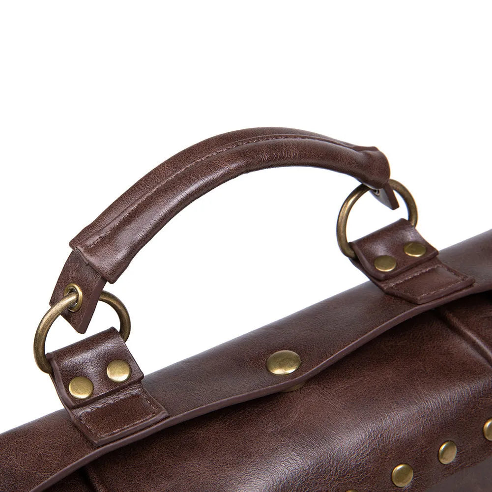 Bronze steampunk industrial retro shoulder bag with metal accents and pillow bag shape