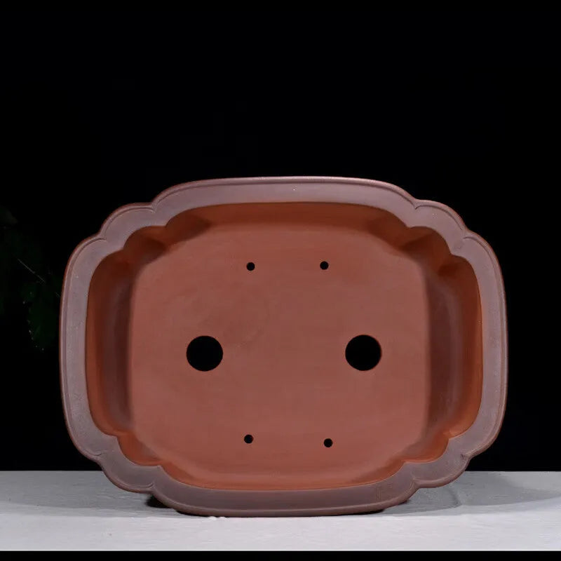 Chinese-style purple clay flowerpot with antique crabapple decoration and jade belt detailing