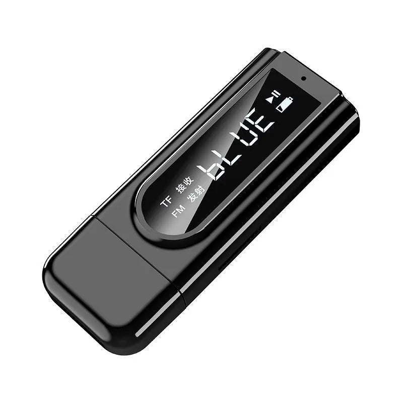 Black USB car FM Bluetooth receiver and MP3 transmitter for wireless music streaming