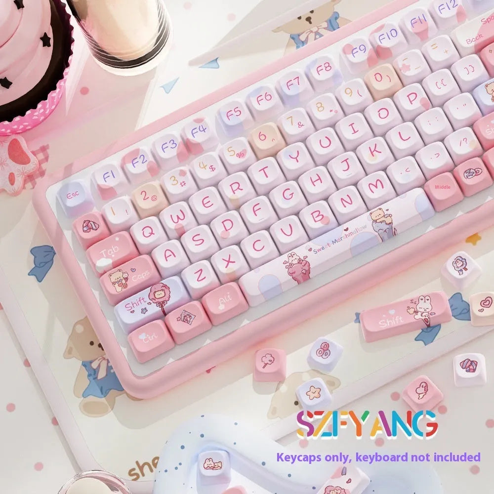 Sweet cotton candy coloured PBT keycaps for mechanical keyboards with cherry MX switches