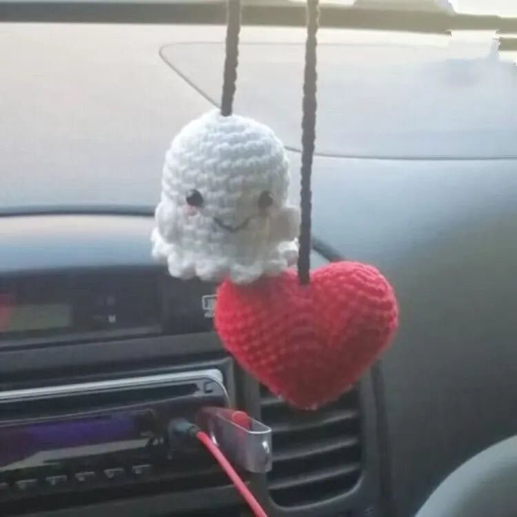 Plush hand-woven cartoon automobile hanging ornament for rear-view mirror decoration