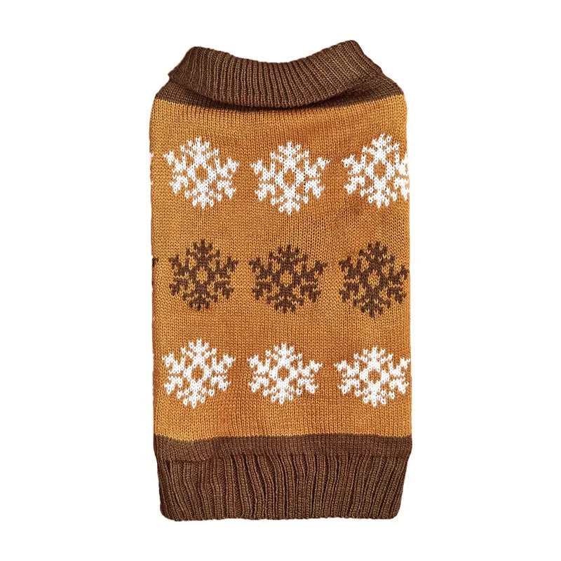 Grey and dark brown dog sweater with snowflake pattern for Christmas and winter wear