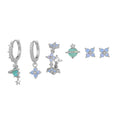 Flower-shaped ear studs with protein nail and zircon mosaic details in gold or silver Japanese Korean style