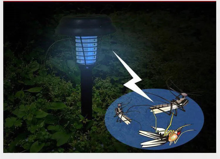 Black solar insect killing lamp with UV purple light and white LED for garden mosquito control