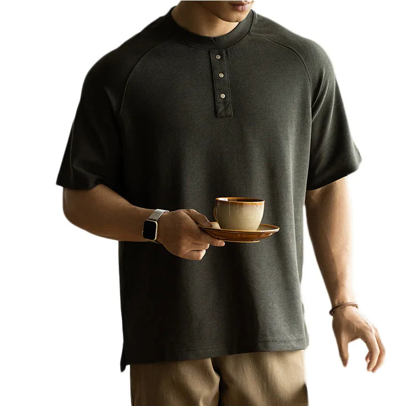Casual loose top with raglan sleeves in terry texture fabric, shown in neutral colours