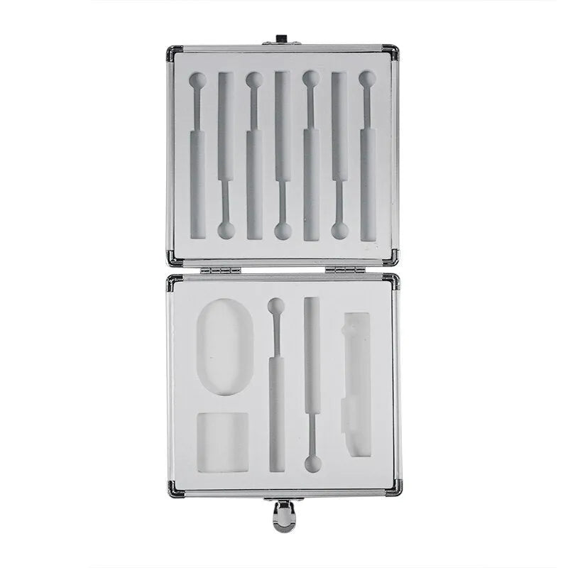 Silver aluminium storage box for TS100 soldering iron showing compact dimensions