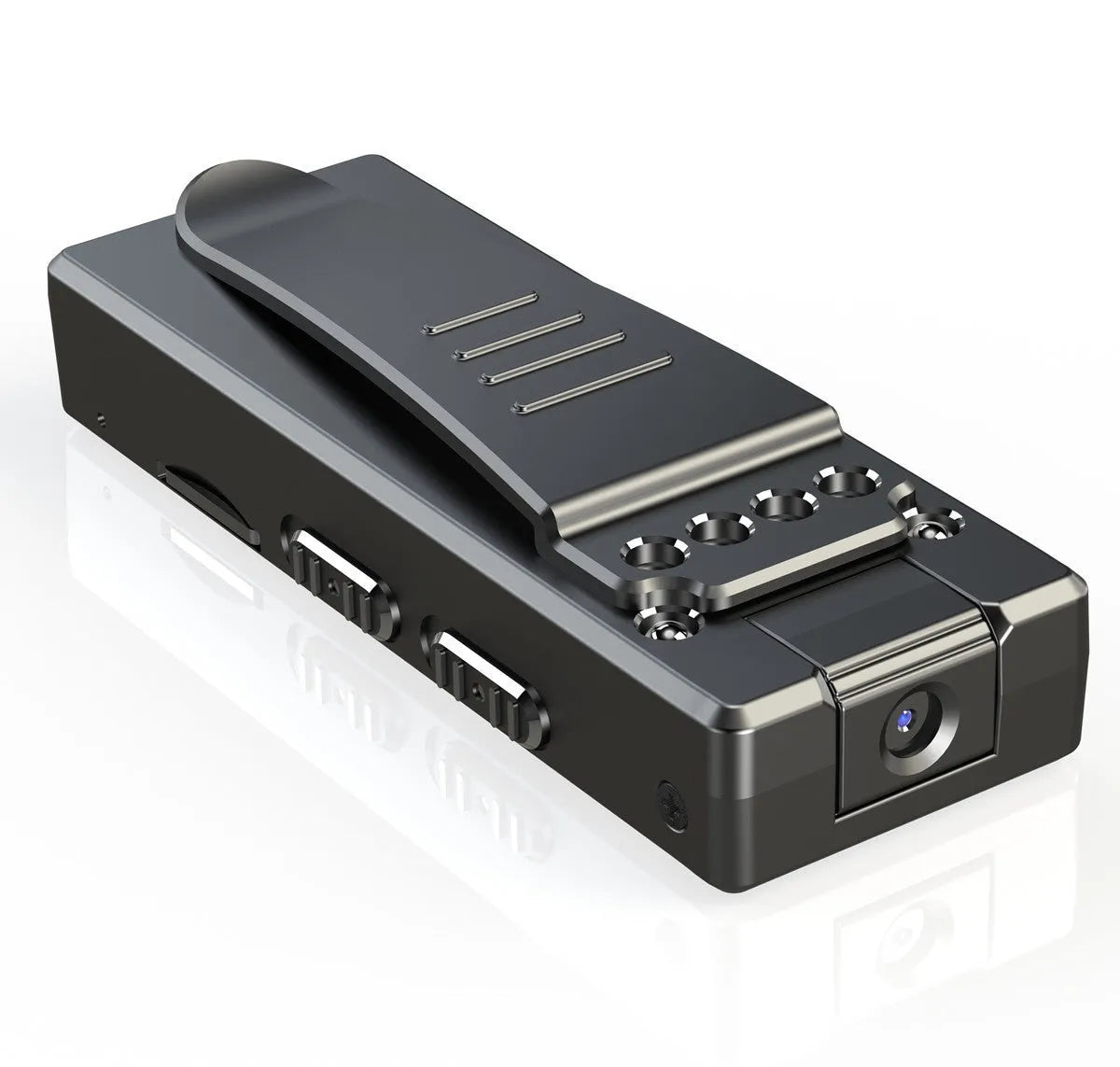 Black 1080p HD digital video camera with 90-degree rotation capability for flexible positioning