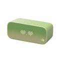 Elf sugar cube artificial intelligence smart WiFi speaker in blue, green, red, or white colours with front-facing bookshelf design