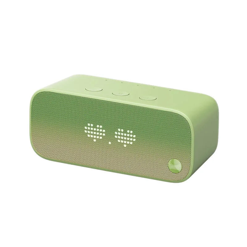 Elf sugar cube artificial intelligence smart WiFi speaker in blue, green, red, or white colours with front-facing bookshelf design