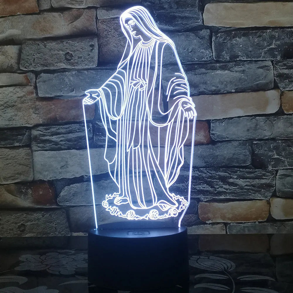 3D LED night light showing dual-ring light pattern from acrylic plate, with ABS base and touch/remote control.