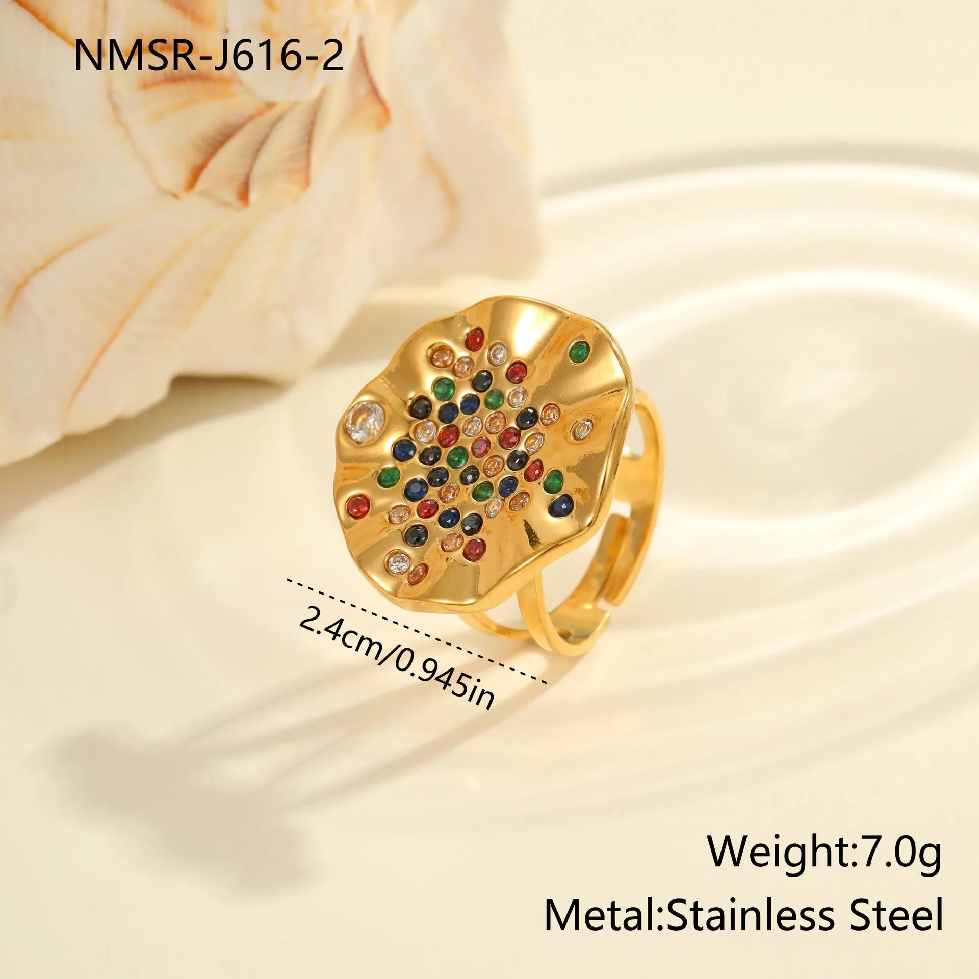 Geometric open-mouth titanium steel ring with pleated inlaid colour diamond detailing