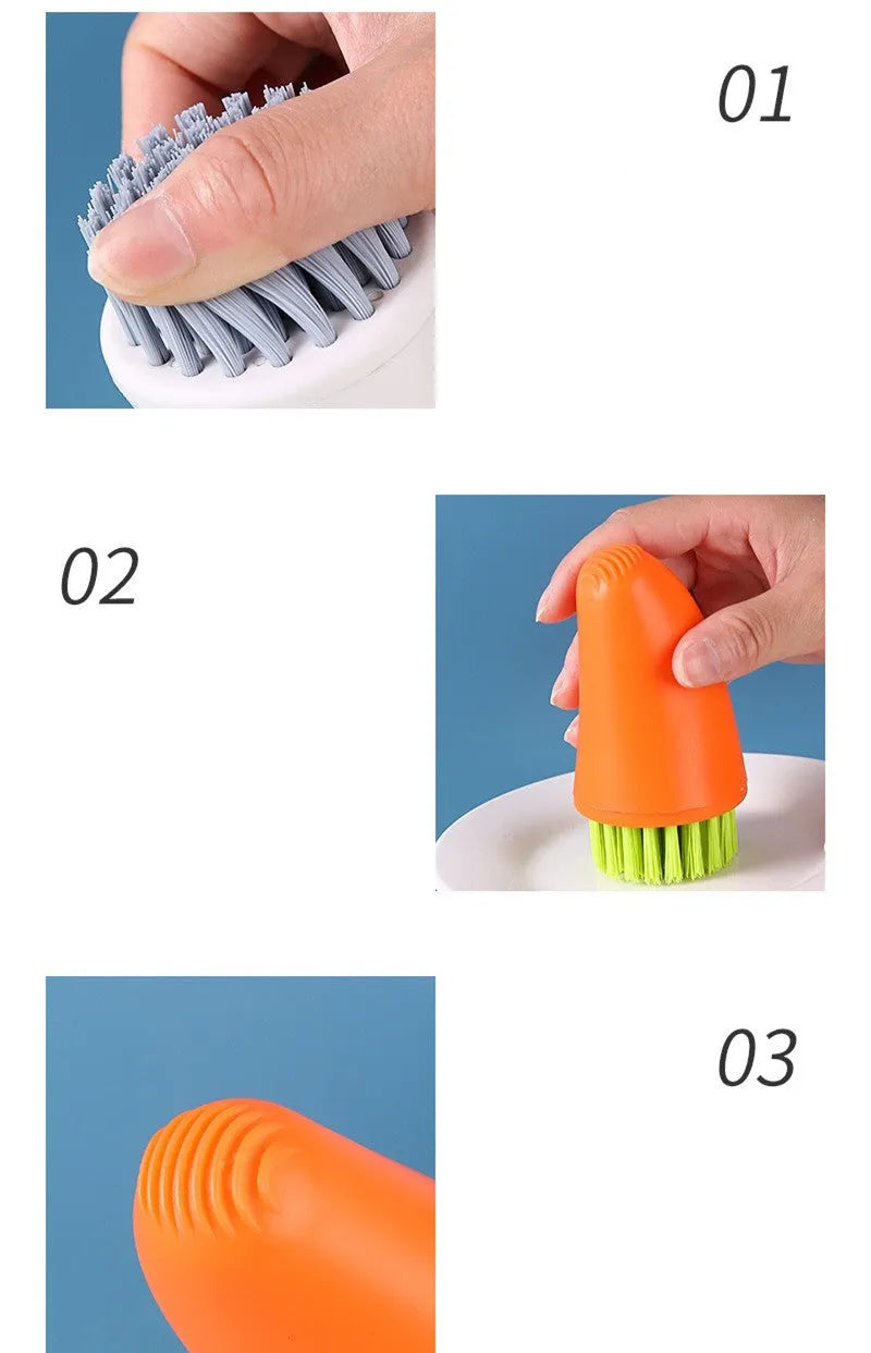 Carrot-shaped orange and white kitchen cleaning brush with nylon bristles