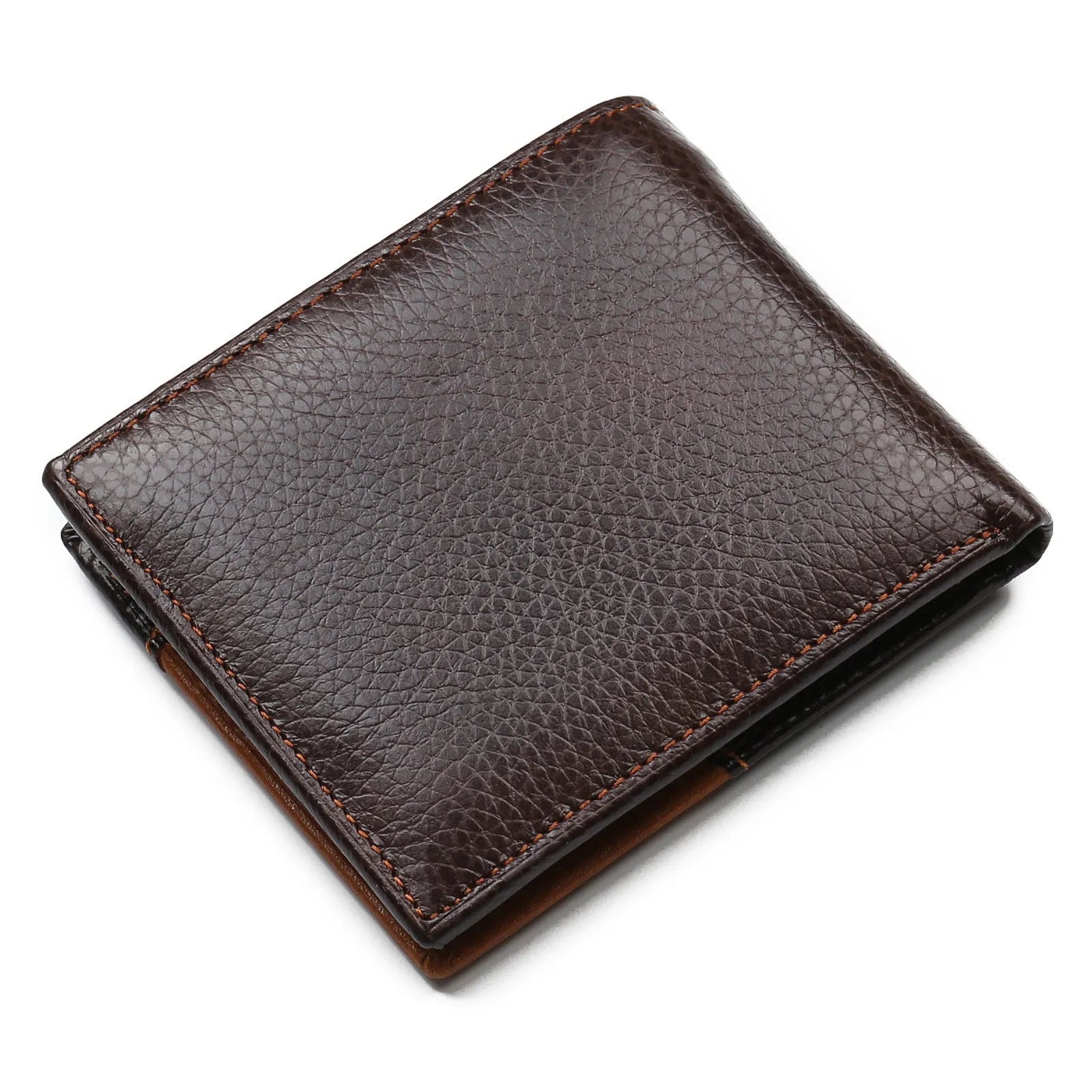 Korean style men's leather wallet in horizontal square design with contrast stitching