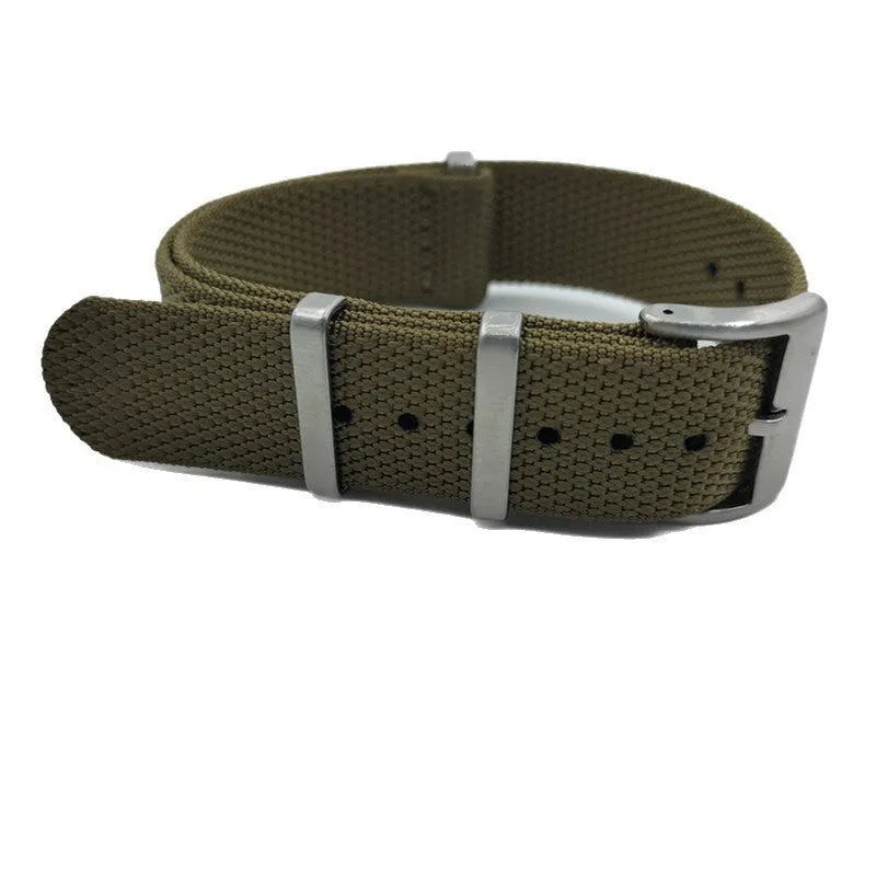 Nylon watch strap in Army Green colour showing integrated textile construction and 20mm width
