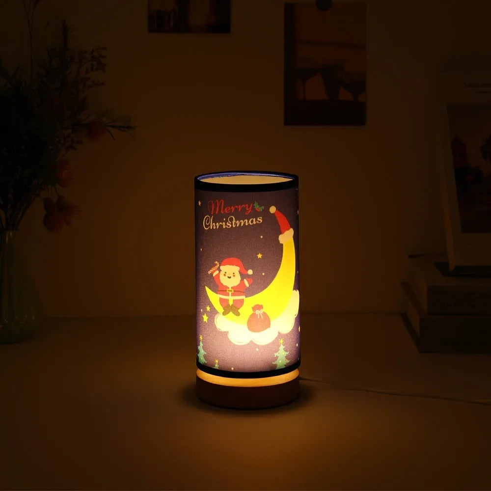 Moon Santa Claus LED night light with USB plug and bamboo lamp holder