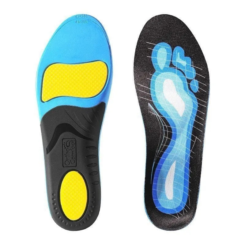 Blue and green flat foot correction insoles with arch support for standard shoes