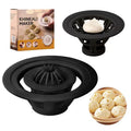 Set of four black ABS plastic steamed bun moulds with ergonomic handles for shaping baozi, dumplings and shaomai