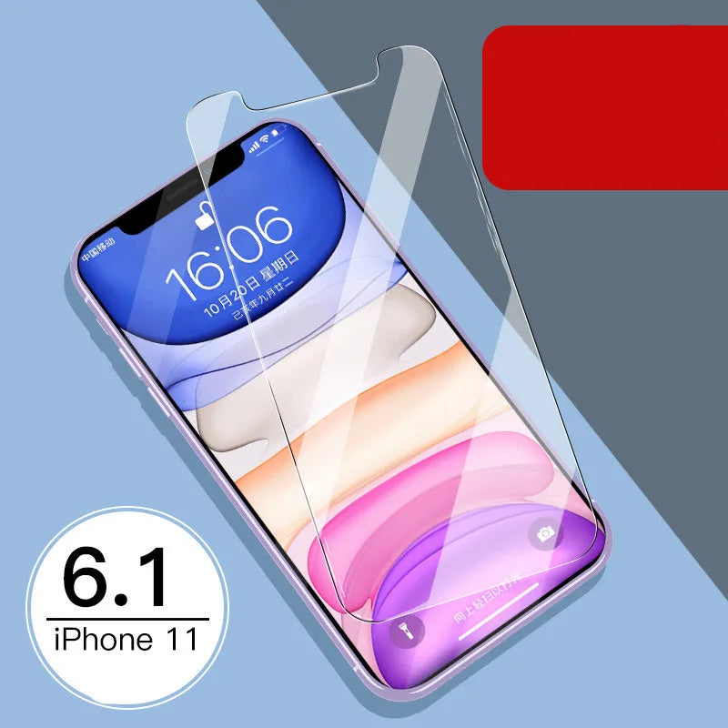 Apple iPhone tempered glass screen protector film for front and rear protection.