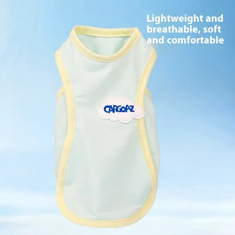 Lightweight polyester cat vest in grass green colour showing sports-style design for summer pet wear