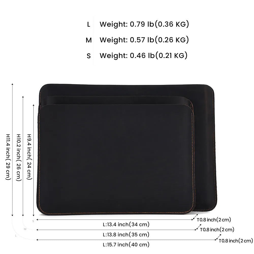 Men's horizontal computer liner bag in genuine crazy horse leather brown colour
