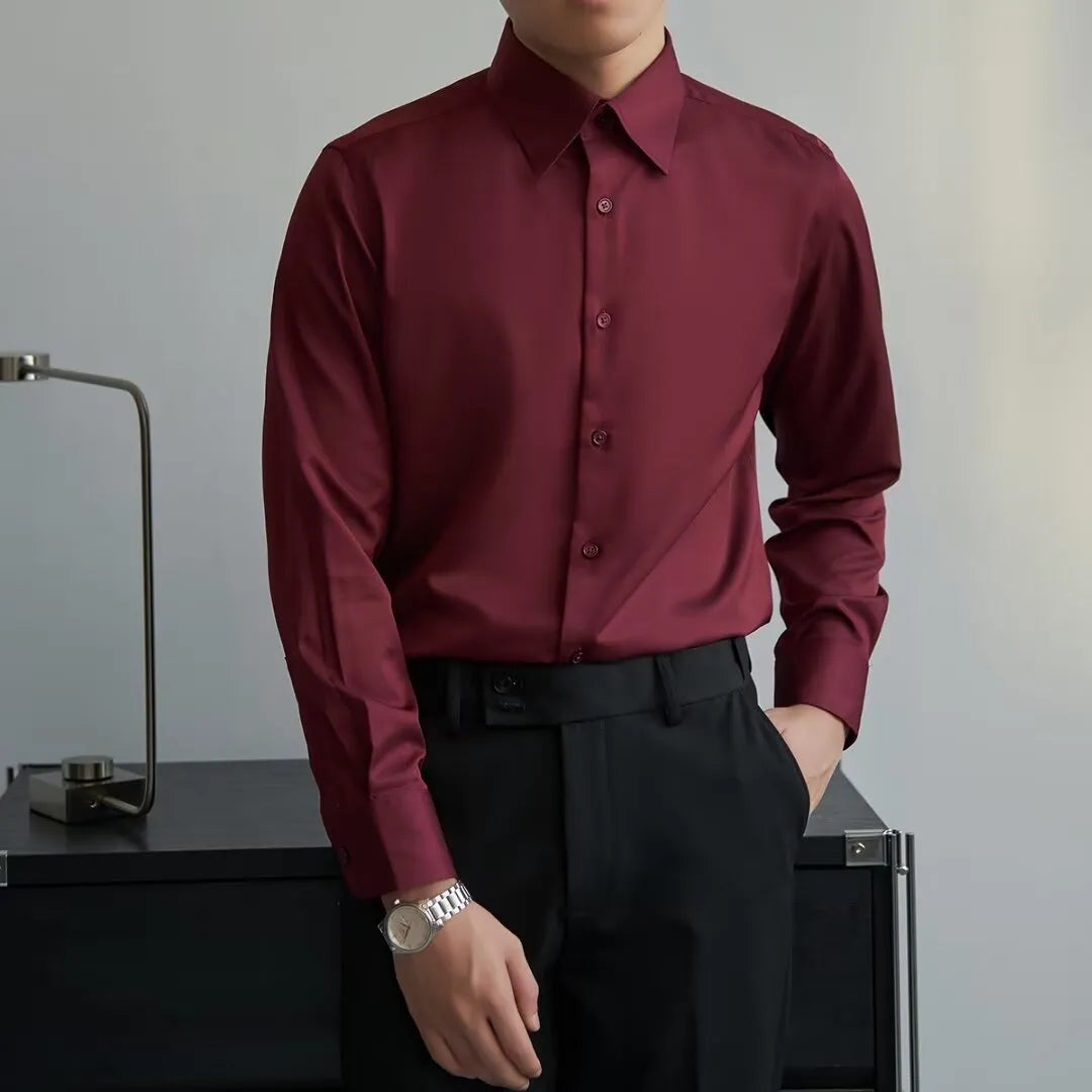Men's loose fit cardigan-style long sleeve shirt in black colour with Korean fashion design