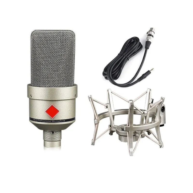 Wired condenser microphone with stand in champagne gold or black gold colour for vocal recording