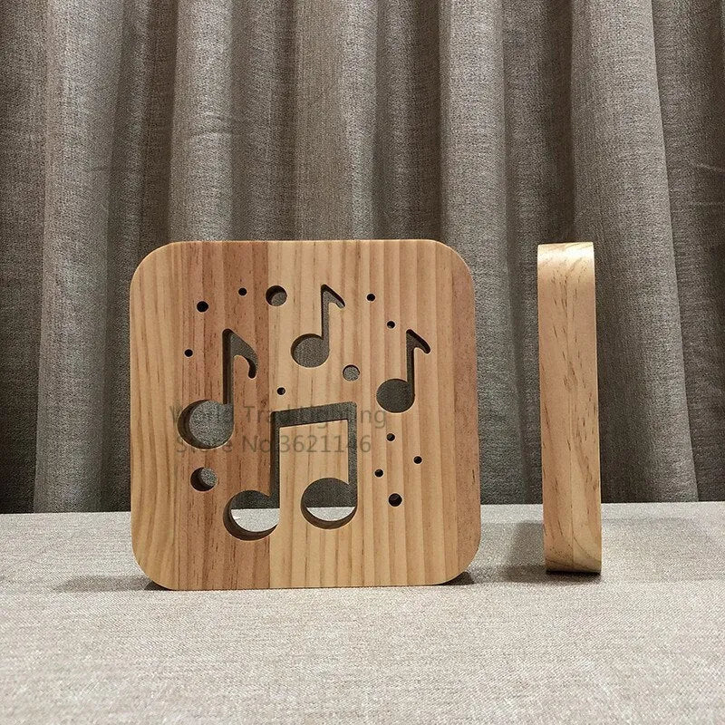 Wooden LED atmosphere light with pine construction and warm white 3D illumination