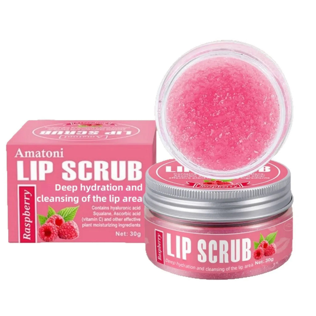 30g pot of fruit flavour lip scrub cream in coconut, raspberry, vanilla, or watermelon