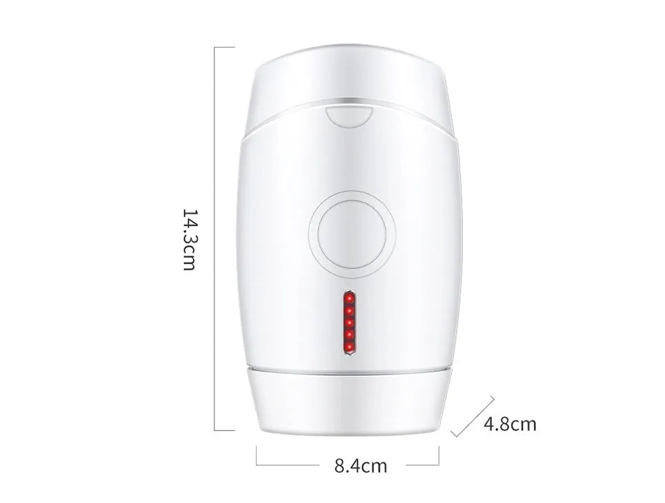 White home laser hair removal device with digital display and compact handheld design on a plain background.