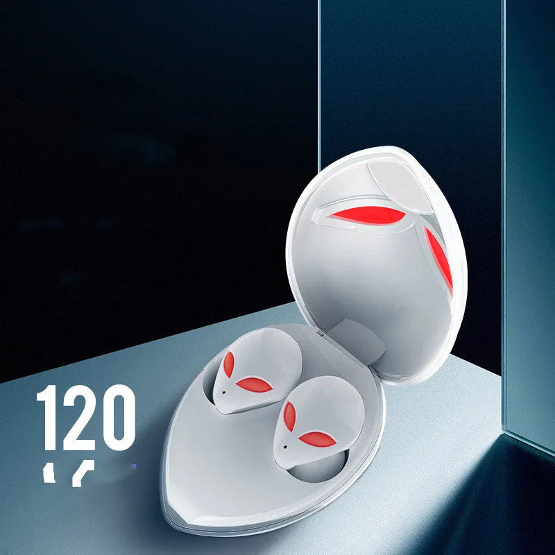 Creative Outer T8 Starman alien-design Bluetooth headset and charging case in red, blue, white, or black.