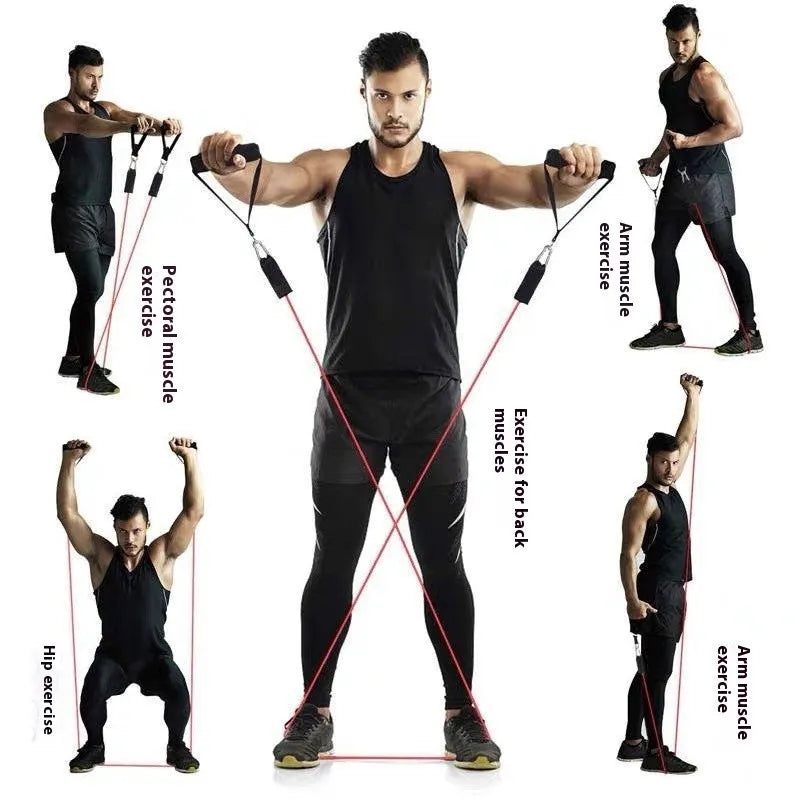 Door-mounted 11-piece sports equipment set with pulling rope for home fitness training