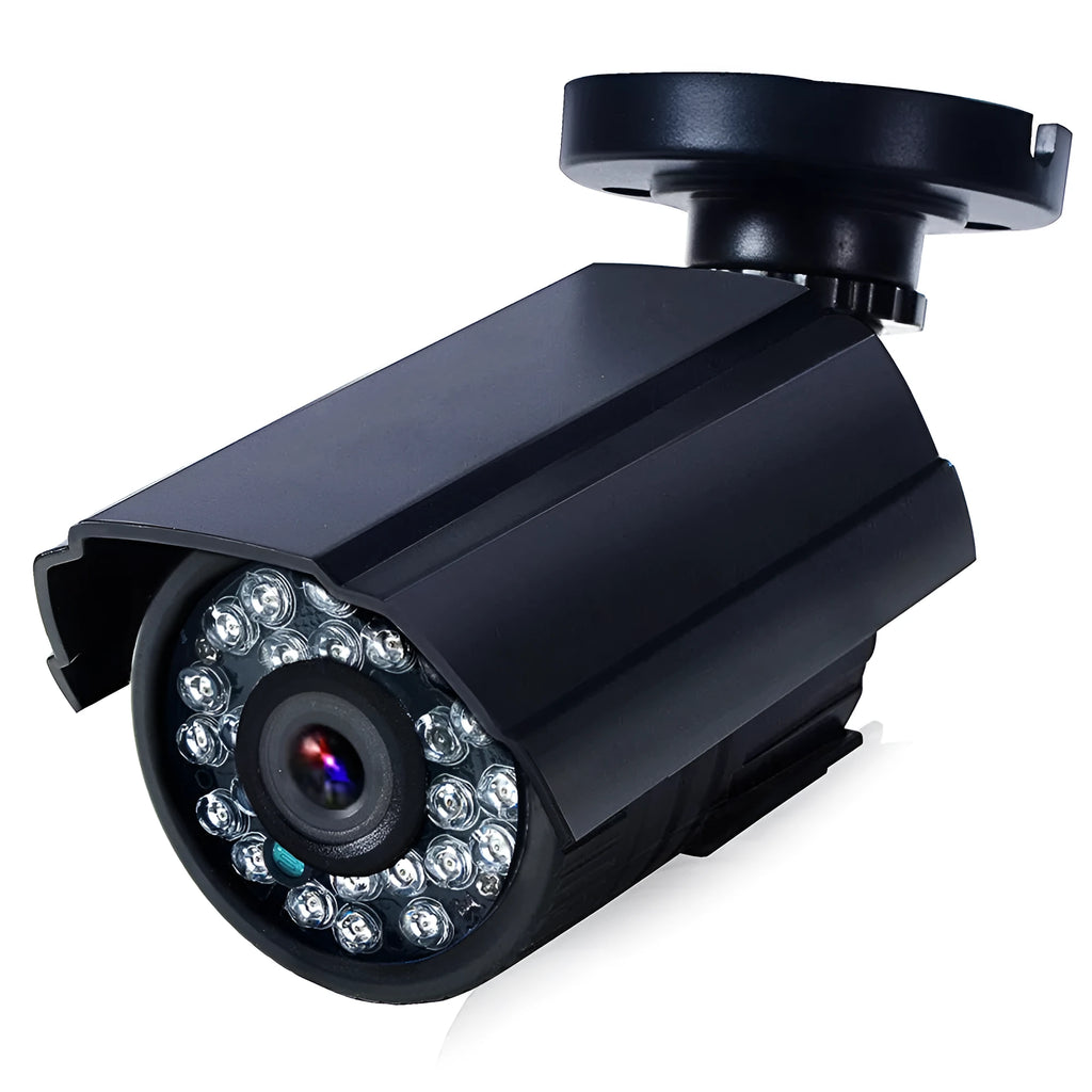 Black HD waterproof CCTV security camera with infrared LEDs around the lens