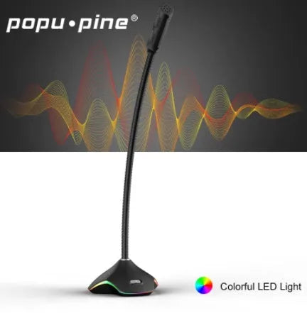 Black wired desktop microphone with 3.5mm jack and built-in positioning stent