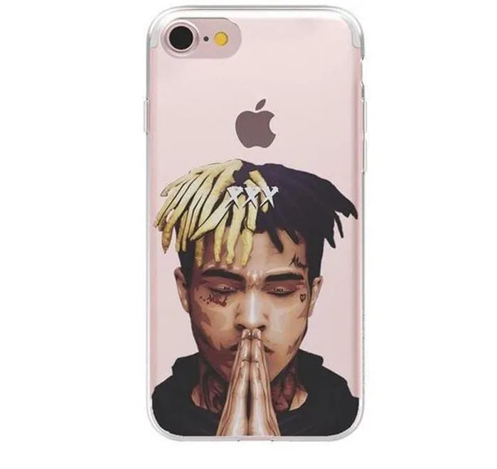 Clear matte iPhone case with a printed XXXTentacion graphic design.