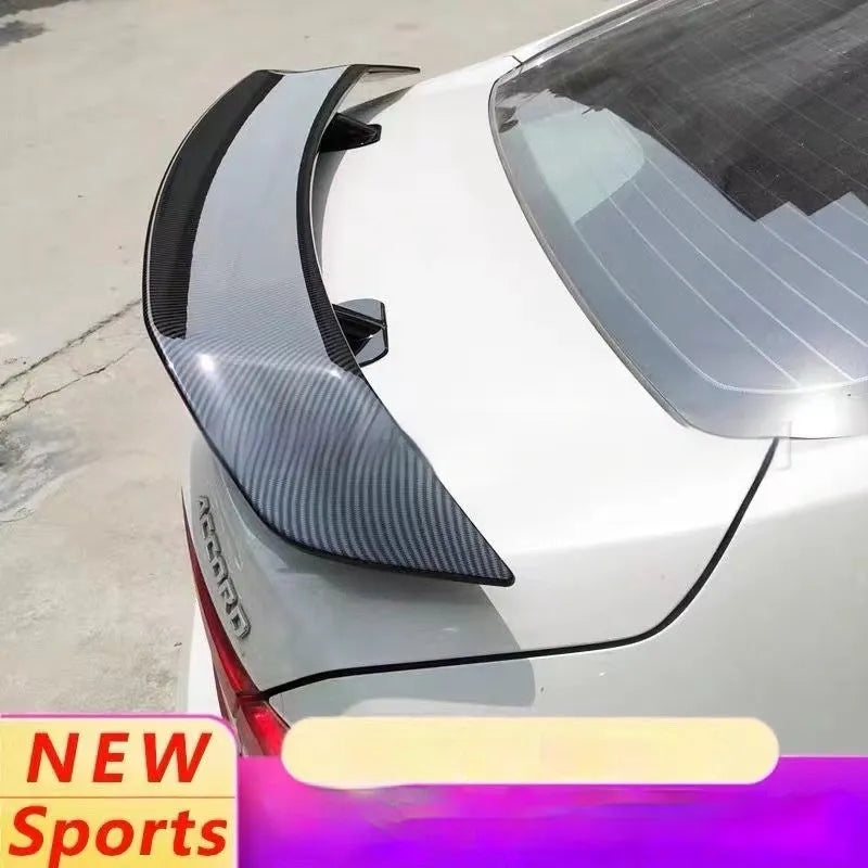 Universal punch-free ABS plastic car tail wing spoiler in bright black finish