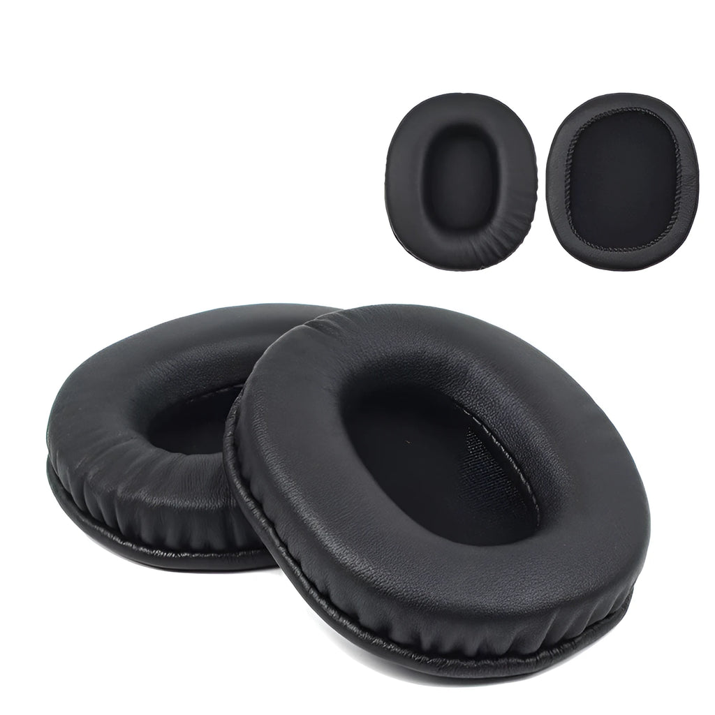 Two black soft PU leather protective covers for Sony MDR-1R headphones.