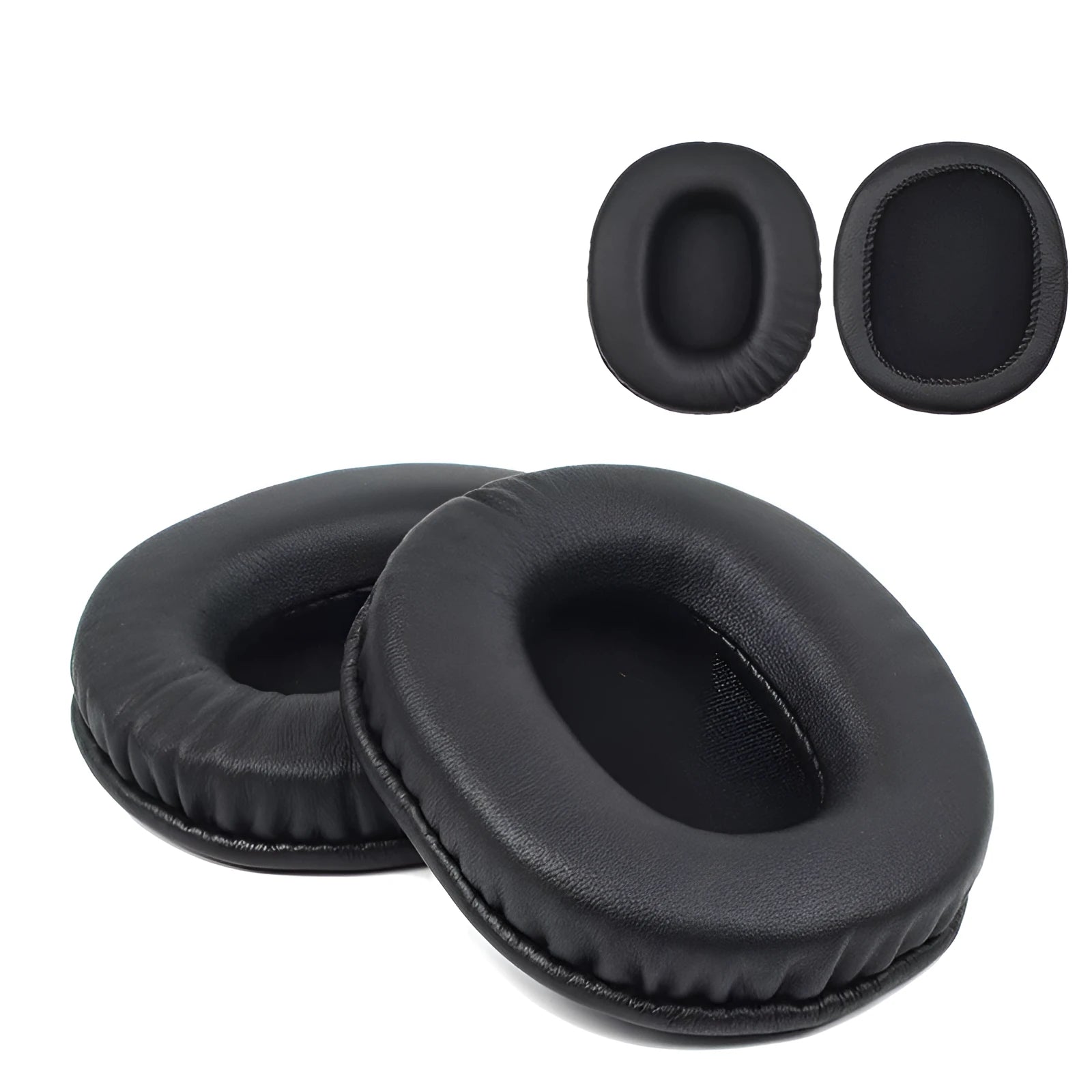 Two black soft PU leather protective covers for Sony MDR-1R headphones.