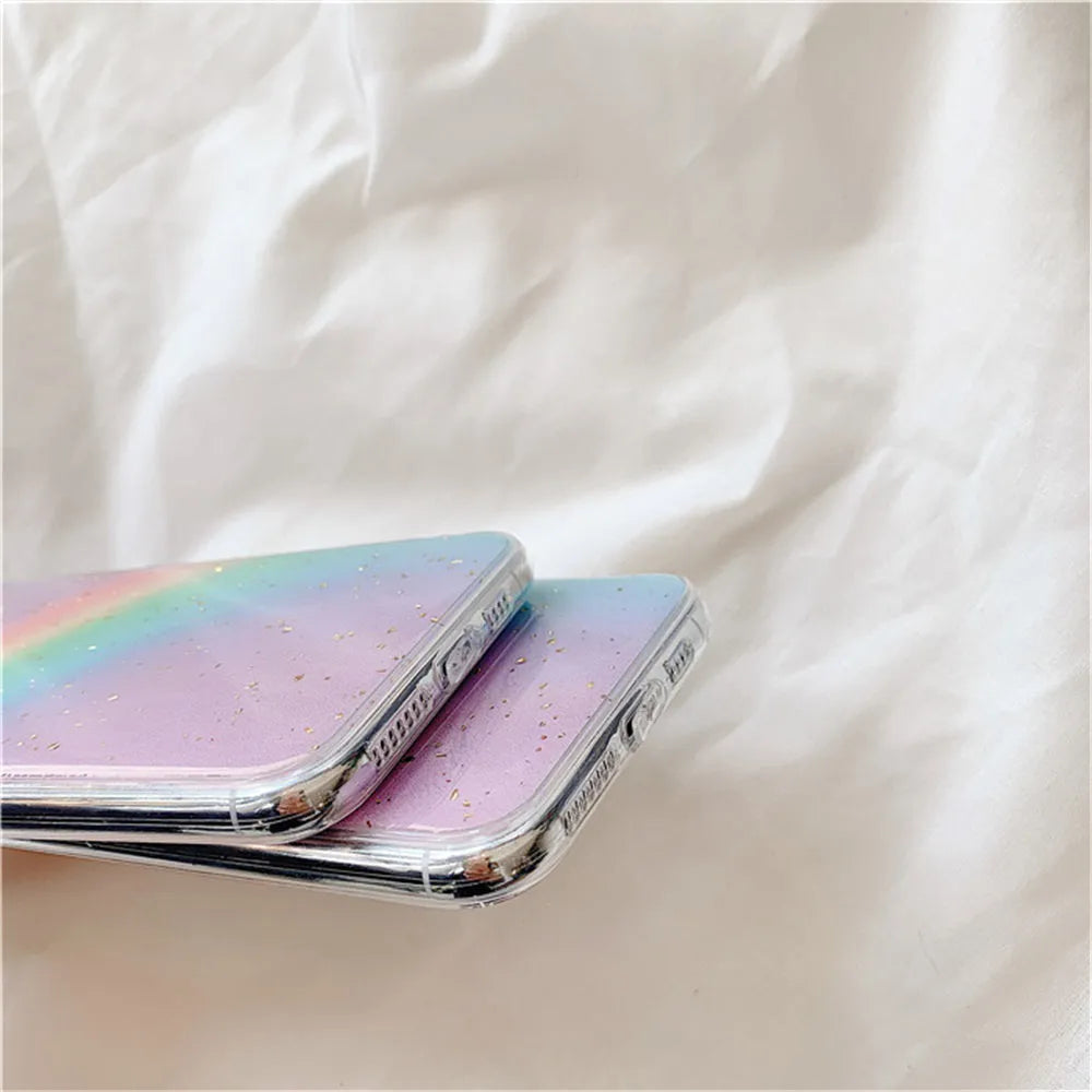 Rainbow gradient striped TPU phone case for iPhone with Japanese and Korean style design elements