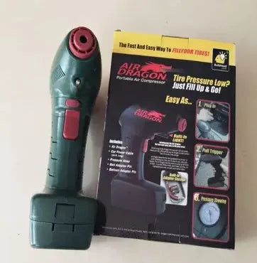 Portable 12V car tyre inflator with pressure gauge for emergency vehicle use