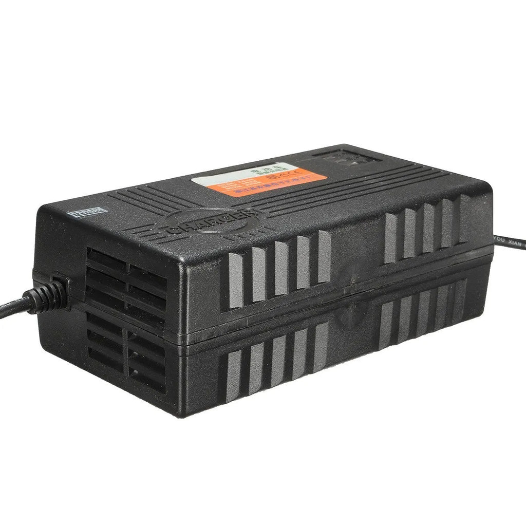 Black 72V20AH electric car charger with compact 165mm design and multiple plug style options
