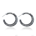 Vintage engraving C-shaped alloy earrings in bronze and silver antique finishes